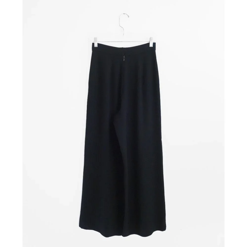 Vintage 80s 90s Minimalist Zelda Black Crepe Wide Leg Pants size 4 - Picture 2 of 3